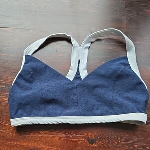 Beyond Yoga Navy Blue & White Racerback Sports Bra - Women's Size Medium